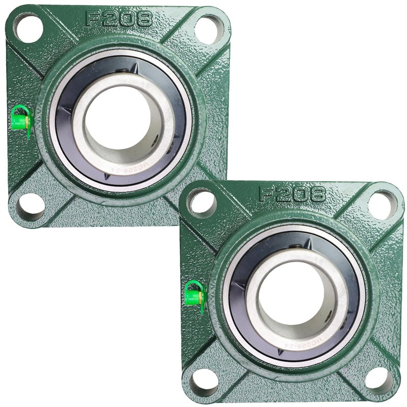 SACKORANGE 2 Pack UCF208-24 Pillow Block Bearing – Square Flange 4 Bolt Mounted Pillow Block Bearings – Bearing Steel Bearings with 1-1/2"" Bore, Self-aligning Bearings with Solid Cast Iron Base - Image 1
